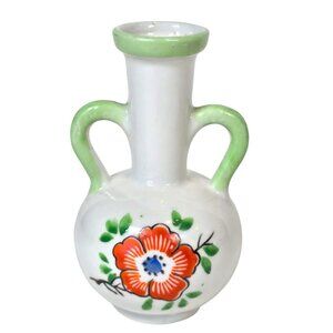 Japanese Vase Mini Mid Century Hand Painted Poppy Flower Amphora Style Japan VTG
